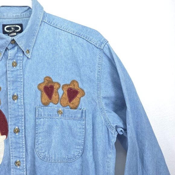 Vintage Three Rivers Denim Shirt‎ Womens Medium Embroidered Santa Cabincore Mom - Picture 10 of 16